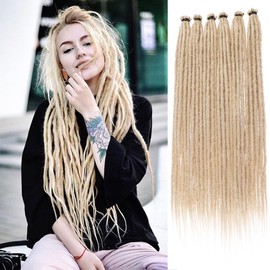 Leeven 18 Inch Blonde Dreadlock Extension Reggae Dreadlocks 10 Strands Synthetic Hippie Single Ended Dreads 0.6 Width Thin Crochet Locs Hair Extensions /613#