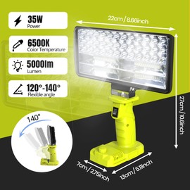 Cordless Work Light, 4000 Lumen Flashlight, Compatible with Batteries Ryobi 18V, 35W Super Bright LED, Perfect for Garage, Camping, Fishing & Emergencies, 10x5x6 inches, Durable & Portable