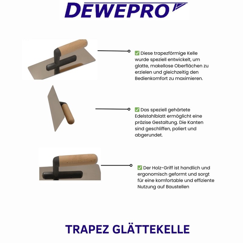 DEWEPRO® Venetian Gloss Plaster Smoothing Trowel - Stucco Trowel -