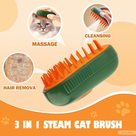 Steam Cat Brush - 3 in1 Cat Steam Brush - Rechargeable Silicone Steam Brush - Comb for Removing Tangled And Loose Hair -Cat Hair Brush,Dog Hair Brush(Avocado Green)