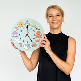 Jelly & Friends Children's Clock with Cute Sea Animals Wall Clock with Kawaii Animals Baby Jellyfish Octopus and Seal