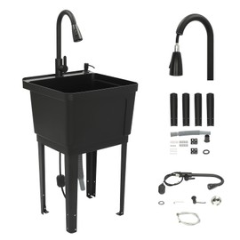 sjcdicnj Home Laundry & Utility Sinks, Free Standing Laundry Sink with Soap Dispenser, Outdoor Sink Slop Sinks Laundry Tub Garage Sink for Washing Room (Black)