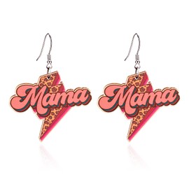 Mother's Day Earrings for Women Leopard Print Mom Dangle Earrings Wooden Mothers Day Print Earrings Lightweight MAMA Earrings for Mom (A)