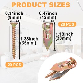 PAGOW 40 Pcs Self-Drilling Anchors, Anchors and Screws for Heavy Duty, Metal Screw Anchors Kit, No Drill and Holes in Wall (0.47"x1.37")