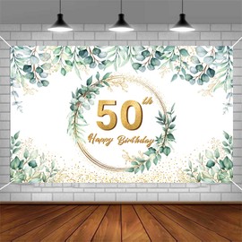 GROVBLE 50th Birthday Decoration, Banner 50th Birthday Man, Decoration 50th Birthday Woman, Green Happy Birthday Banner, Birthday Banner for Party Decoration, Birthday Man Woman, 180 x 110 cm (50