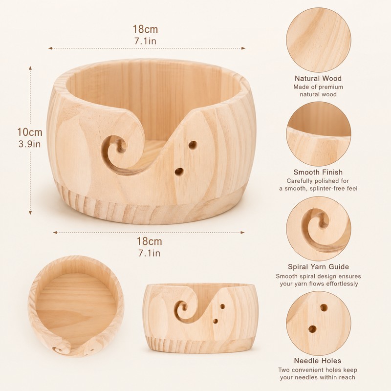 Wooden Yarn Bowl for Knitting & Crochet – Round Yarn