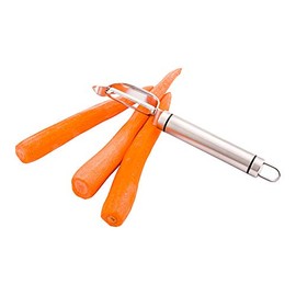 Restaurantware Met Lux 7.5 Inch Vegetable Skin Peeler 1 Double-Sided Carrot Peeler - Non-Slip Grip Hanging Loop Stainless Steel Potato Peeler Dishwasher-Safe For Apples And Cucumbers