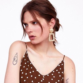 Aloha Earrings Non Pierced Clip On Large Door Knocker Statement Dangling Earrings (Gold Tone)