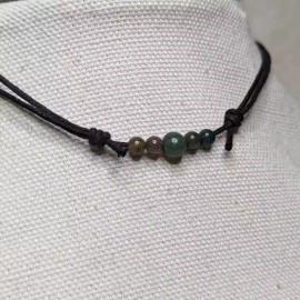 Handmade Moss Agate Crystal Stone Beaded Boho Hippie Adjustable Necklace