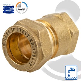 Tecuro Brass Compression Connector Female Screw with Brass Thread 18 mm x 3/4 Female