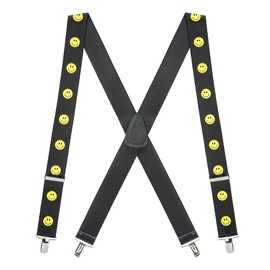 Suspender Store Novelty Happy Face Design Suspenders - 1.5-Inch Wide Elastic - X-Back - Nickel Clip - 42" for 5'0" to 5'9" tall