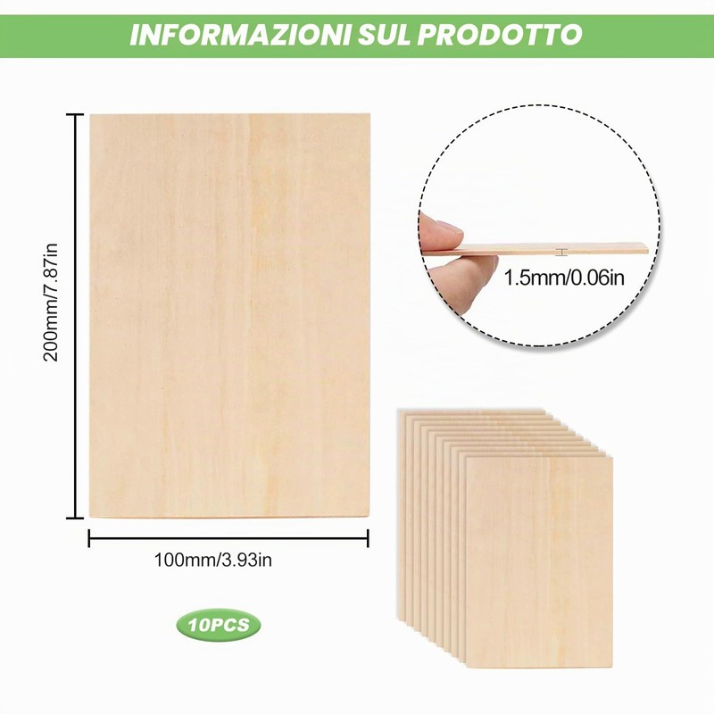 Eteamcan - Lot de 10 fogli di legno di tiglio