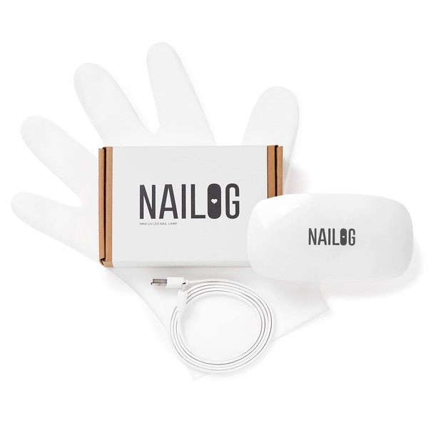 NAILOG Mini 6W UV LED Nail Light (with USB cable/1 pair of UV protective gloves) for curing, mouse shape pocket size, 45/60 second time setting, suitable for gel nail polish and semi-curing nail strips