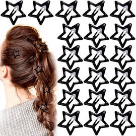 Mxxipp 20pcs Star Hair Clips for Women, Non-Slip Metal Star Snap Barrettes, Y2K Hairstyle Accessories for Women Thick Thin Fine Straight Curly Long Short Hair- Black