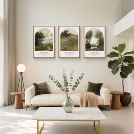 FWIEXA Christian Bible Verse Canvas Wall Art Set 3, Vintage Scripture Framed Painting, Religious Landscape Decor, The Way The Truth The Life Artwork, 16x24In Prints for Living Room,Bedroom,Prayer Room