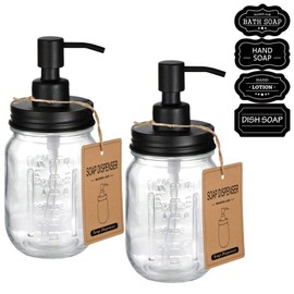 Amolliar Mason Jar Liquid Soap Dispenser -Rustproof Stainless Steel Replacement - Farmhouse Decor for Kitchen/Bathroom,Liquid Soap Pumps for Hand Soap,Dish Soap,Lotions/Black-2 Pack
