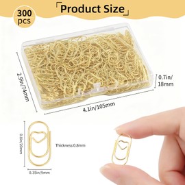 300Pcs Gold Paper Clips, 0.8inch Mini Paper Clips, Love Heart Shaped Cute Paperclips for Women, Office School Home Desk Organizers