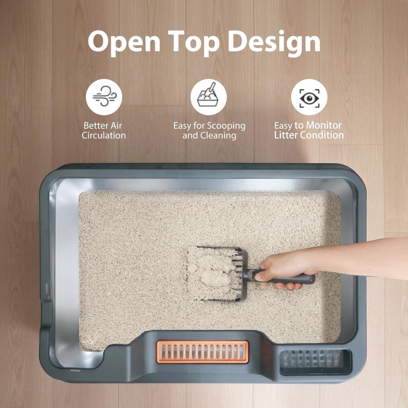 PAWISE Stainless Steel Cat Litter Box System Set, 23.6"x15.7"x8.7" Large