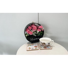 Lightahead Set of 4 MDF Wood Square Coasters for Tea Coffee Cups Mugs Drinks Glass, Floral Design in a Gift Box (Pink)
