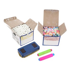 DOITOOL 1Set Dustless Chalk Set with Holder of Chalk for Teachers for Blackboard Writing Less Residue Easy Clean Up Includes Erasers