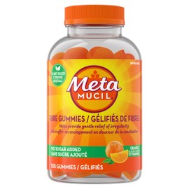 Metamucil Fibre Gummies, No Sugar Added, Orange Flavour, Prebiotic, Plant-Based, 105 Count