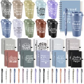 Teenyyou 60 Pcs Employee Appreciation Gifts Set Thank You Gifts 16 oz Plastic Tumbler Cups with Lid Notebook Pen Bulk for Nurses Teacher Coworkers Staff Team Employees (Dark Color,Delicate Style)