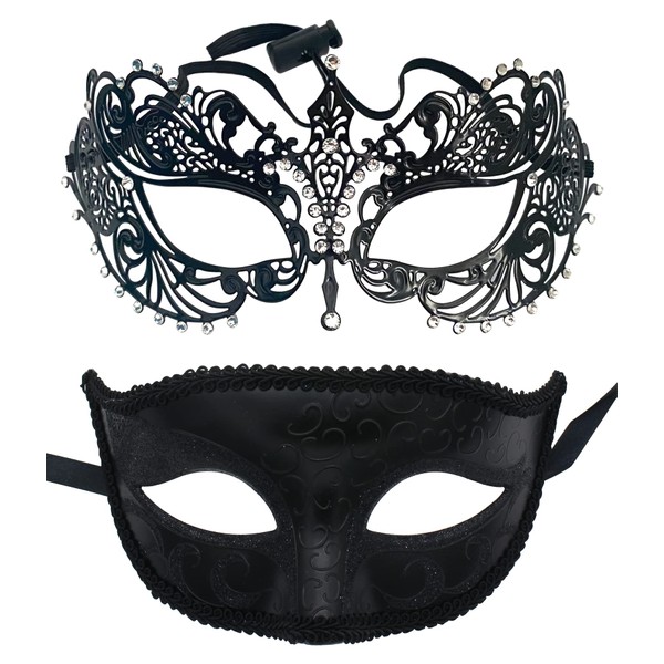 2 Pack Couple Masquerade Mask Set Venetian of Halloween Costume Mask Cosplay Party Masquerade Ball