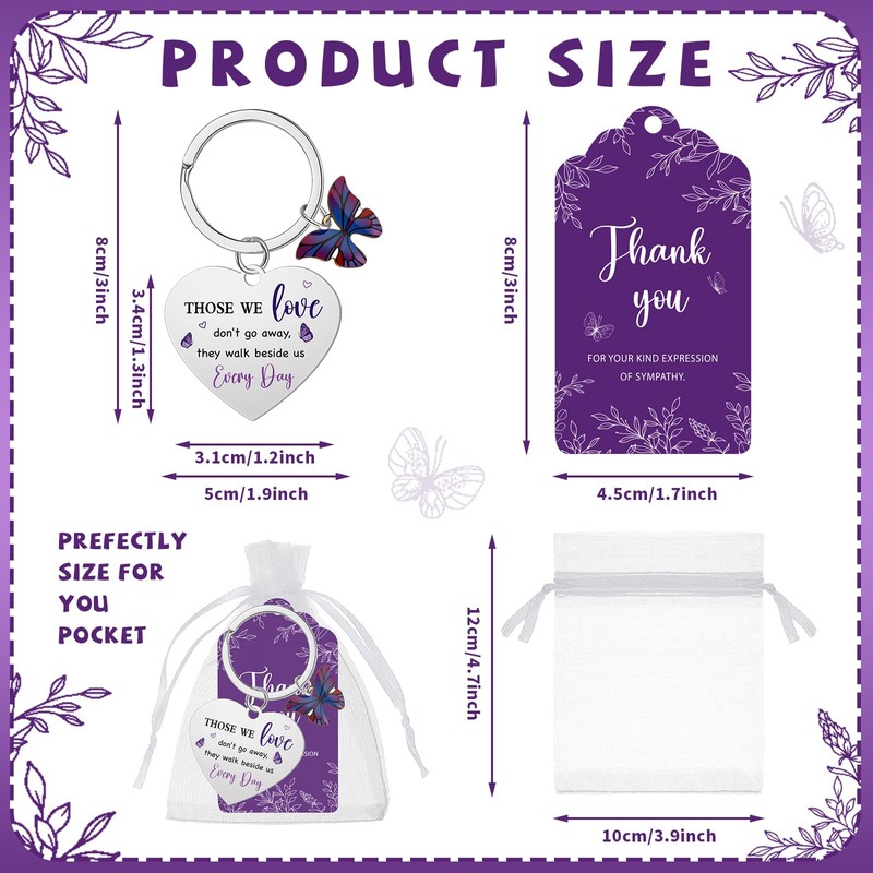 Purple 50 Set Funeral Favors Celebration of Life Butterfly Keychains