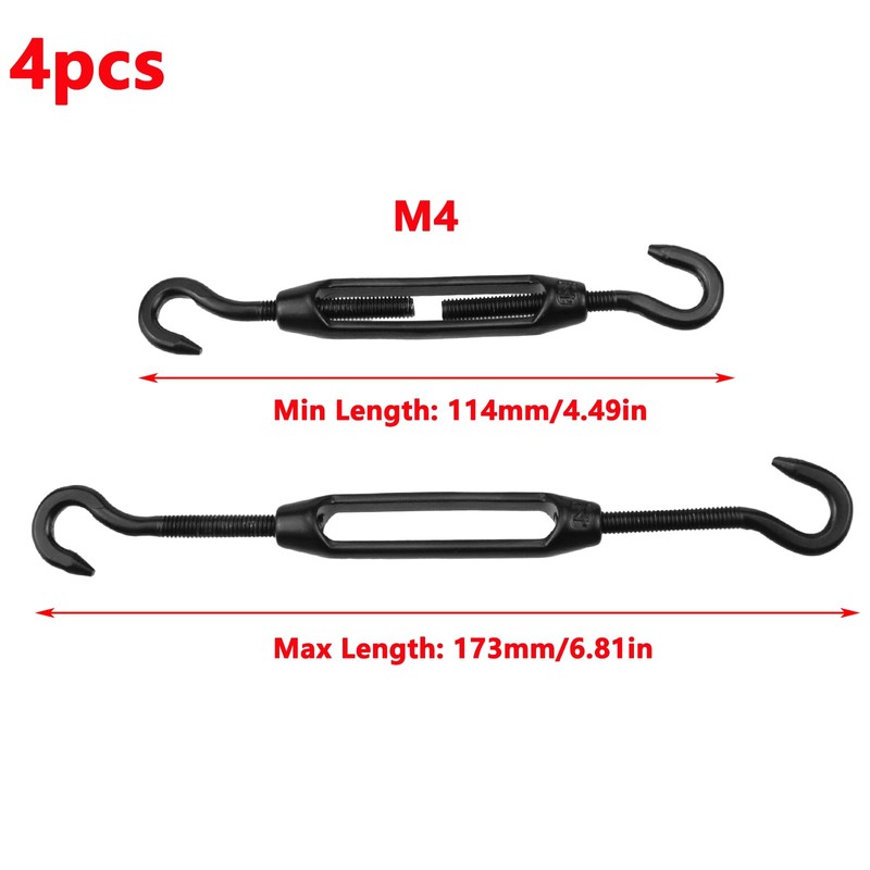 Antrader M4 Turnbuckle Hook and Hook,4Pcs Stainless Steel Turnbuckles M4