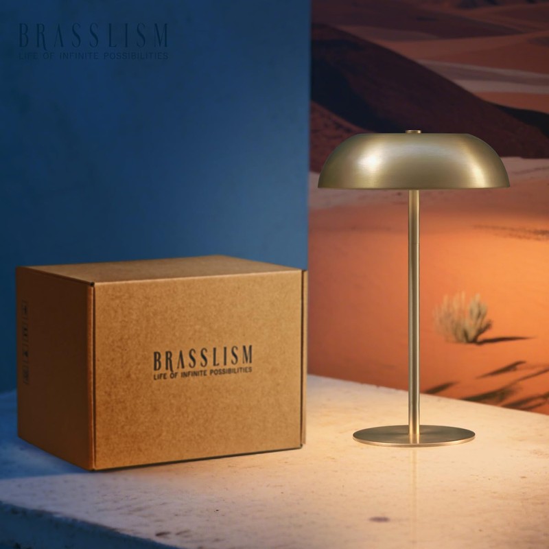 BRASSLISM Gold Cordless Table Lamp – Rechargeable Touch Lamp with