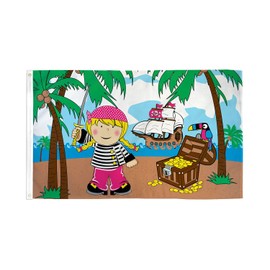 AZ FLAG - Girl Pirate Island in Treasure Flag - 150 x 90 cm - Pirate Skull Flag 100% Polyester with Brass Eyelets - 110 g