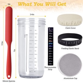 Sourdough Starter Jar Kit, 650ml Sourdough Starter Jar With Thermometer, Silicone Scraper, Cloth Cover And Aluminum Lid. Reusable Sour Dough Starter Jar