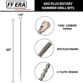 FF ERA 5/8 Inch x 39 Inch SDS Plus Rotary Hammer Drill Bit – U-Flute - Masonry Drill Bits with Carbide Tipped for Brick, Stone, Concrete (5/8'' x 39'')