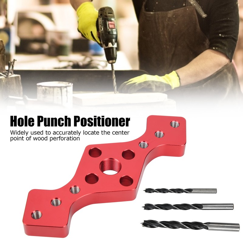 Woodworking Straight Hole Punch Locator Red Aluminum Alloy with Drill