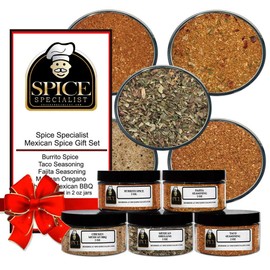 Mexican Spice Gift Set - Contains: 5 different spice jars(1 each of: Burrito spice, Mexican oregano, Taco seasoning, Fajita Seasoning and Mexican BBQ seasoning)
