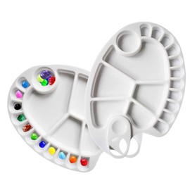 PERFORMORE 2 Pack of White Plastic Paint Tray Palette, Premium Artist Palette Acrylic Mixing Tray with Thumb Hole Oval Shaped for Watercolor Oil Painting Craft DIY Art