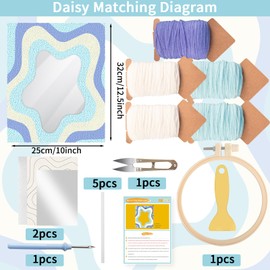 Tkifoda Punch Needle Mirror Kit,Needle Kit for Adults Beginners with Adhesive Felt Yarns Embroidery Hoop Instruction DIY Needle Punch Craft for Christmas Birthday Gifts