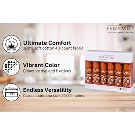 6-Pack Orange Bandana Gift Set for Men and Women - 100% Cotton, 22x22 In, Paisley - Burnt Orange Bandanna Headband Handkerchief Scarf