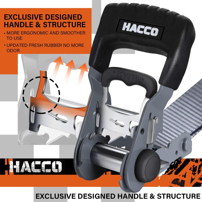 HACCOPLANET Ratchet Straps, 5280lb Break Strengeth, 1.6" Heavy Duty Ratchet