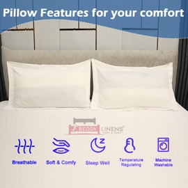 eBeddy Linens Full/Queen Pillow Shams Set White Solid Egyptian Cotton Envelope Closure 20x30 Inch with 2" Flange 800-TC Decorative Bed Pillow Cover Pack of 2, Soft Cozy & Breathable