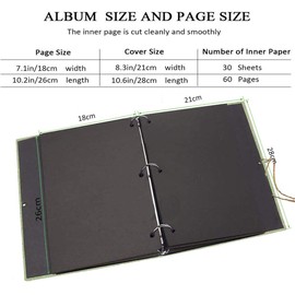 AIOR Linen Cover DIY Scrapbook Album 11x8.3 Inch 60 Pages for 3x5 4x6 5x7 6x8 Pictures, Ideal Gift for Birthday Christmas Family Photo Albums, Green