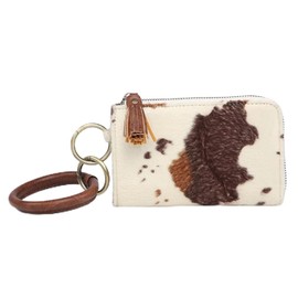 JEN & CO. Liv Bangle Wristlet - Vegan Leather Wallet & Purse with Keychain Clip, Credit Card and Key Holder, Cow-Dark Brown