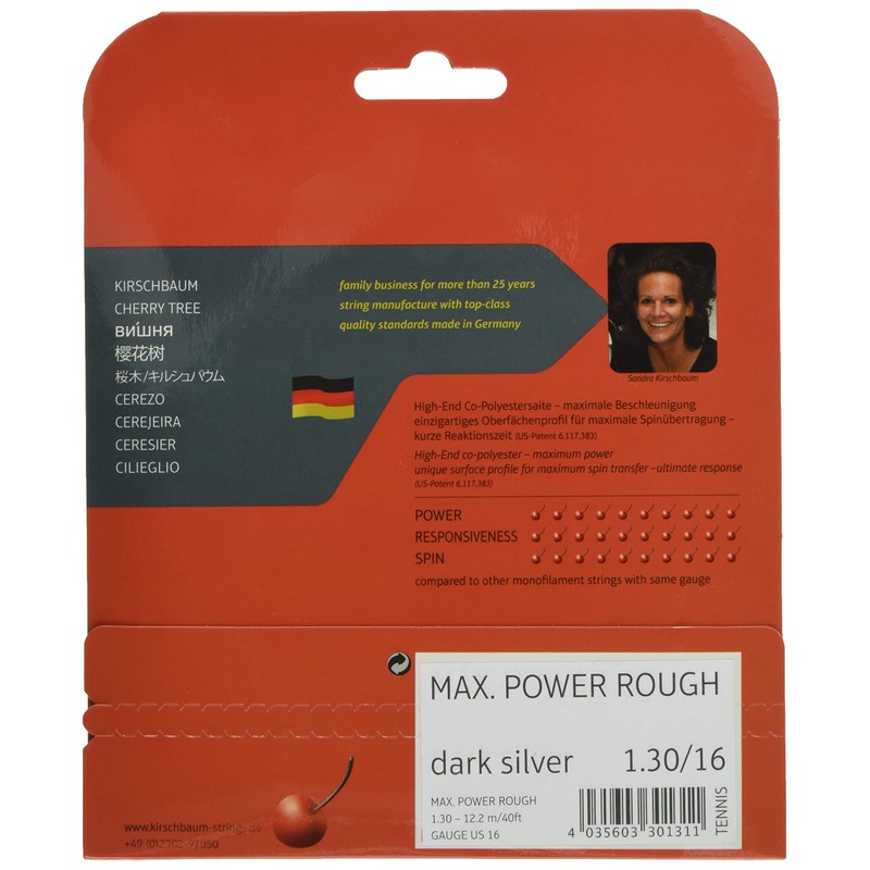 Kirschbaum MP 130-200 Reel Max Power Tennis String, 17-Gauge, Grey