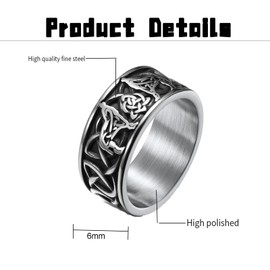 MAGIIE Silver Rings for Men, Viking Rune Ring, Punk Biker Ring for Men, Celtics Men's Ring Made of Stainless Steel, Nordic Mythology Ring, Men, Size 60 to 70, Stainless Steel, No Gemstone