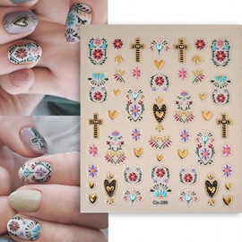 [Overseas] Cross Nail Sticker Factory Supply New Bohemian Small Pattern Nail Sticker Gold Cross Exotic Totem Free Size/Co-286 Bronzing 30ea