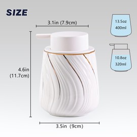 Agyiuns Foam Hand Soap Dispenser - 13.5 oz Ceramic foaming Hand soap Dispenser with Easy-to-Press Pump for Bathroom refillable Liquid Hand soap Dispenser (Foam-White with Gold Thread)