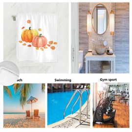 Vdsrup Pumpkins Autumn Leaves Hand Towels Fall Harvest Thanksgiving Holiday Bathroom Towels Absorbent Soft Multipurpose Towel for Bath,Face,Spa and Gym,15x30 in