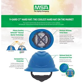 MSA MSA 10215828 V-Gard C1 Vented White Full Brim Hard Hat with ReflectIR Cooling Thermal Barrier and Fas-Trac III Suspension - Uses Highly Innovative Cooling Features to Help Alleviate Heat Stress