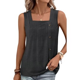 KISSMODA Summer Outfits for Women Beach Outfits for Women Square Neck Tank Top Womens Sleeveless Tops (Dark Grey,3X-Large)