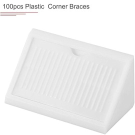 TOCHUN 100pcs Plastic Furniture Corner Braces with Covers, 4-Hole Right Angle Board Holder, L Shape Bracket, Shelf Support Corner Brace (White)